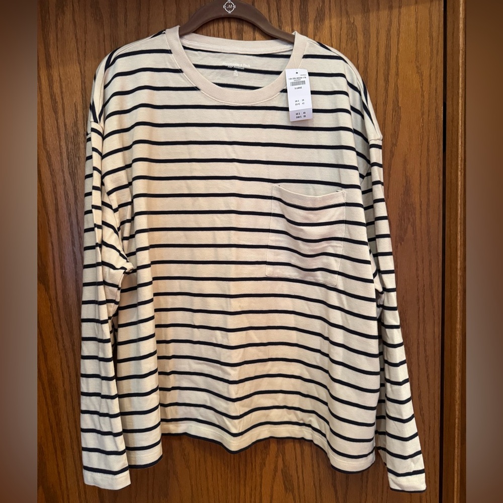 Abercrombie & Fitch Cream and Black Striped Tee